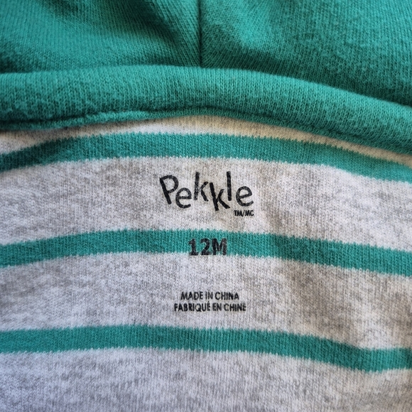 Pekkle Baby Boy’s Grey Green Striped Dinosaur Hoodie – Size 12M (Fits Small) - Picture 3 of 4